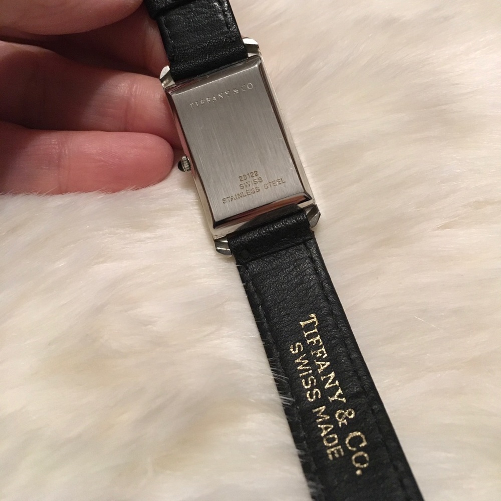 Vintage Authentic TIFFANY & CO Black Leather WATCH Rectangle Roman Numeral - Picture 14 of 15